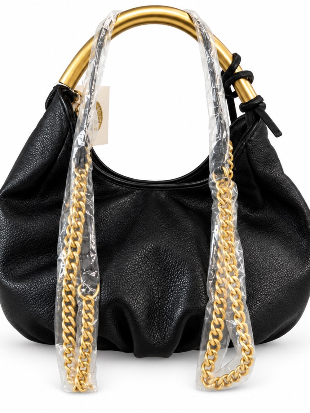 Antik Kraft Black Shoulder Bag with Gold Handle and Chain